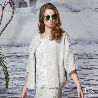 GLORY21 亞麻緹花寬版外套-杏