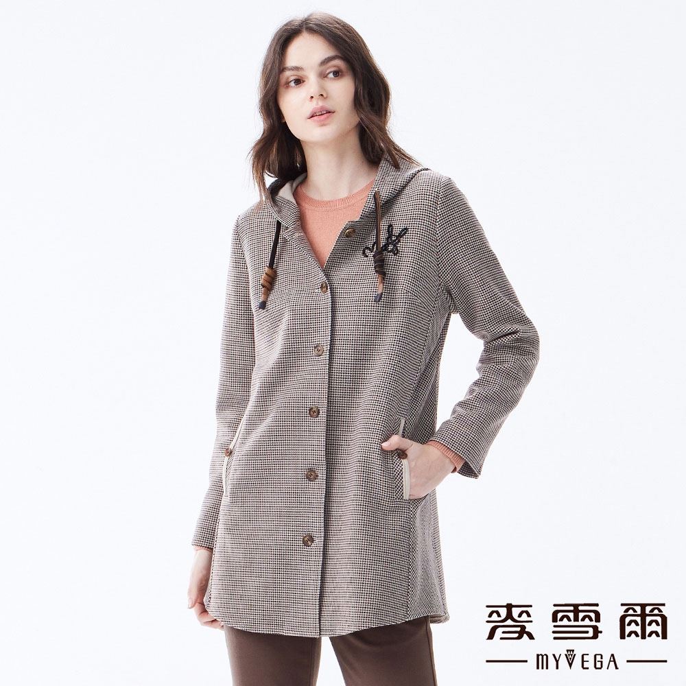 新品滿千折百【麥雪爾】MIT連帽千鳥格排釦大衣外套-卡其