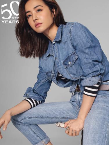 蔡依林同款基本款時尚中腰修身男友亞麻輕質牛仔褲