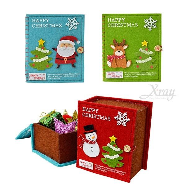 節慶王【X278385】6.5吋聖誕書套禮物盒擺飾-3款隨機出貨，聖誕節/提袋/佈置/裝飾/擺飾/交換禮物