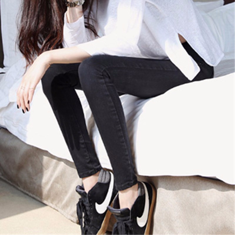 【現貨】MYJ實拍韓系牛仔褲小腳褲女高腰提臀鉛筆褲超彈力修身丹寧牛仔長褲顯瘦緊身褲窄管褲正韓素色九分褲子