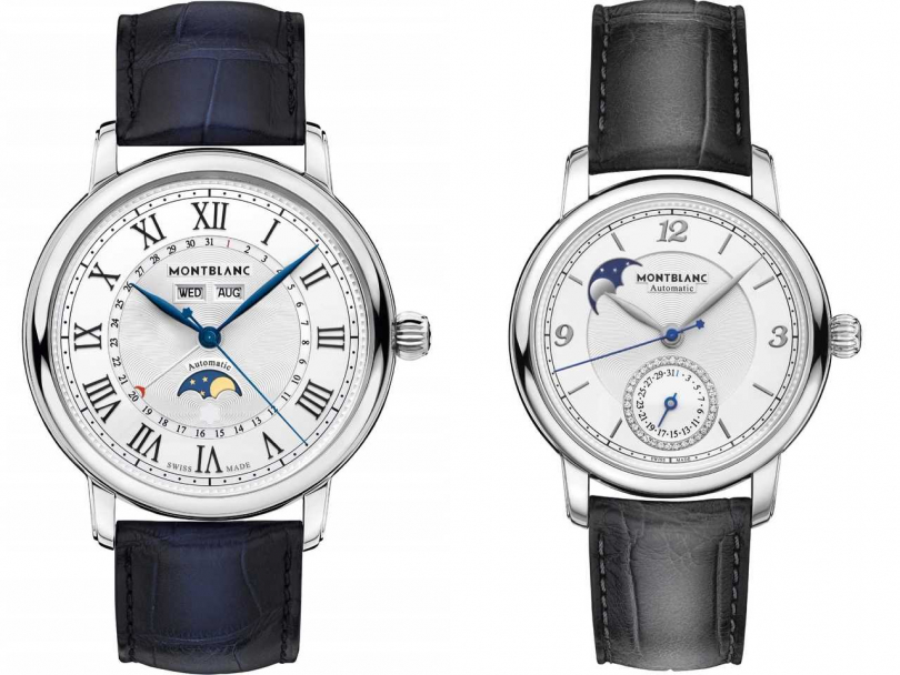 （左）MONTBLANC「明星傳承系列」全日曆腕錶╱148,500元；（右）MONTBLANC「明星傳承系列」月相腕錶╱127,500元（圖片提供╱MONTBLANC）