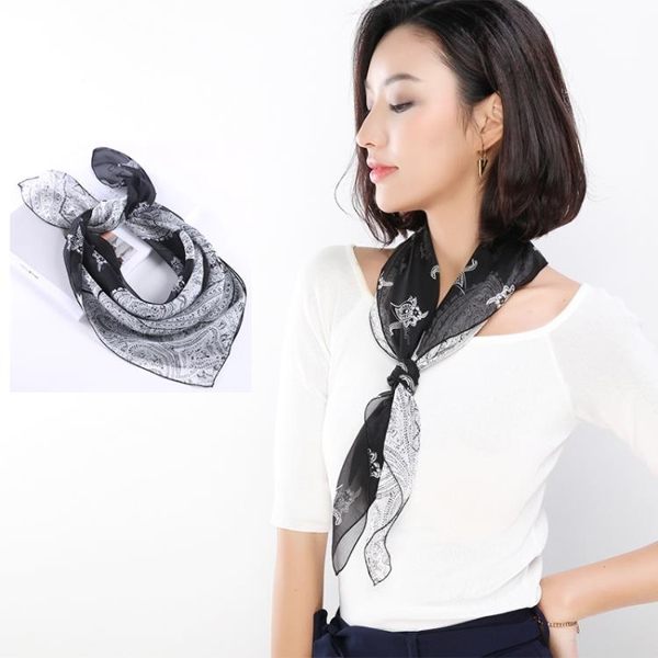 小絲巾 黑色真絲絲巾百搭桑蠶絲圍巾小方巾紗巾防曬護脖子夏季薄款女夏天 美物居家館