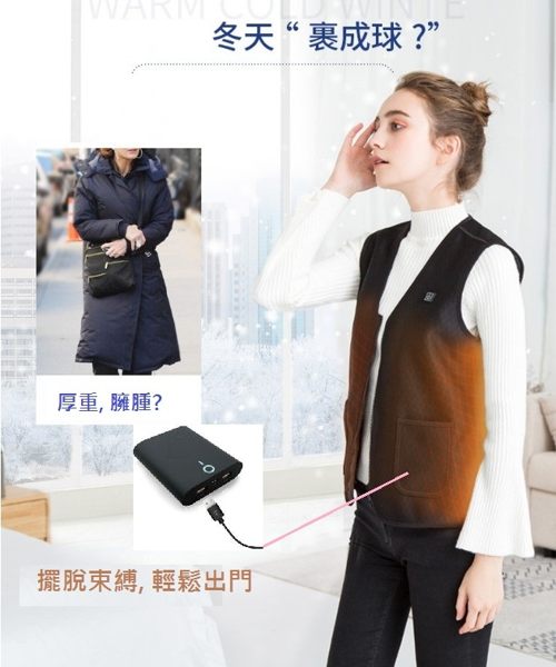 電熱馬甲, 加熱背心, 男女冬季保暖, 護腰護背, 碳纖維遠紅外線發熱衣, 恆溫夾克