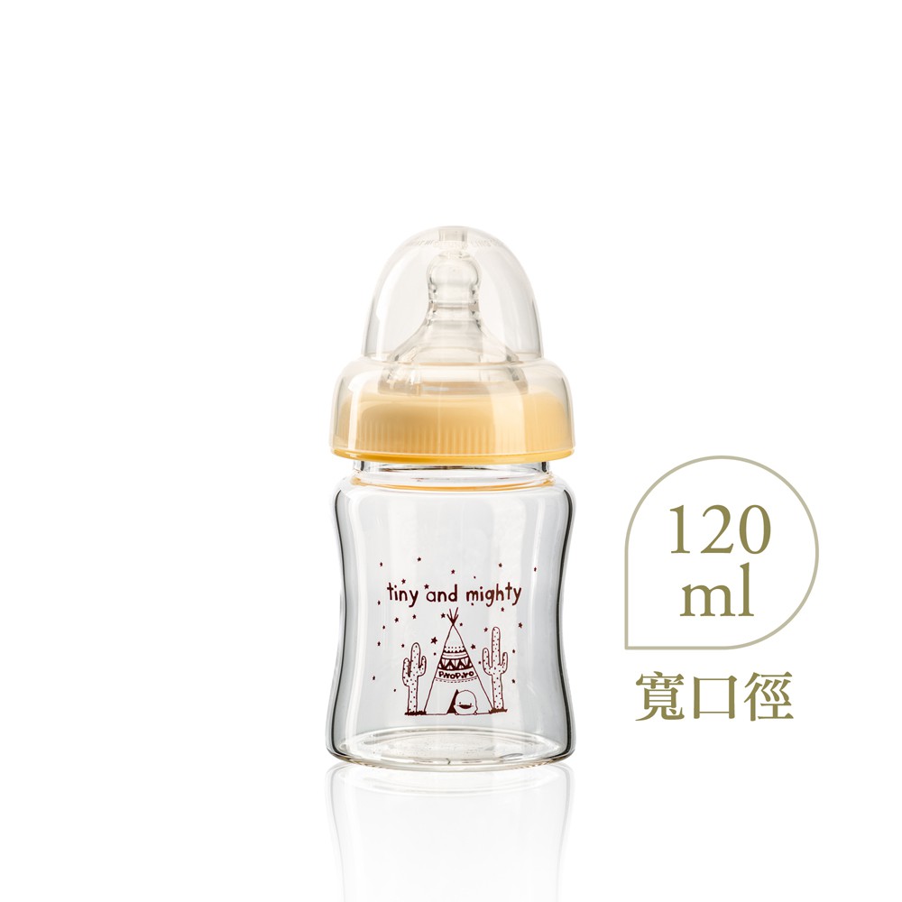 黃色小鴨 Piyo Piyo - 寬口徑葫蘆玻璃奶瓶120ml(黃色小鴨官方直營)
