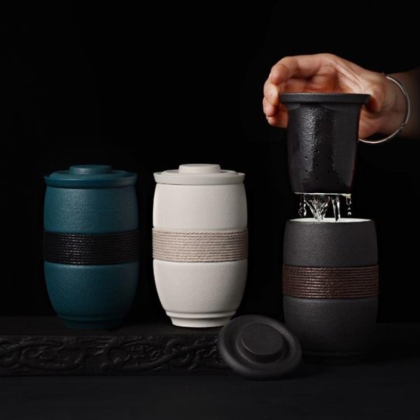 馬克杯簡約馬克杯辦公室喝茶杯陶瓷帶蓋帶過濾大容量水杯茶水分離泡茶杯全館 萌萌