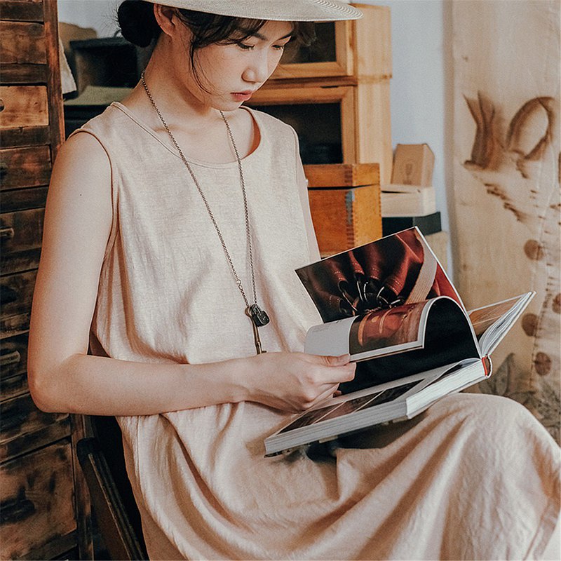 茱萸粉植物染漢麻有機棉針織背心洋裝