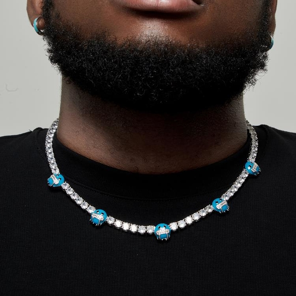 【嘻哈項鍊】原創個性歐美嘻哈滿鉆冰人網球鍊拼接項鍊百搭經典emoji男