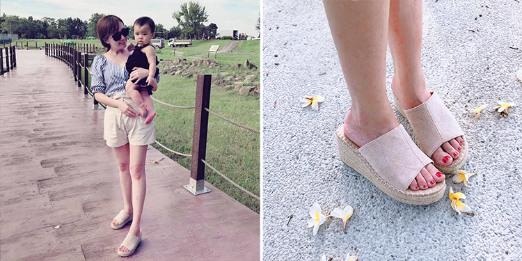 D+AF一字寬版草編楔型拖鞋cherry穿搭