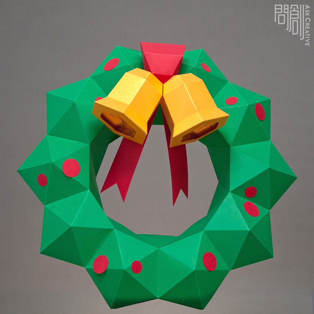問創DIY手作3D紙模型 - 槲寄生壁飾節慶系列特色：不同的節日有不同的禮物呈現最溫暖的心意希望每一個禮物都能將情感直達你心槲寄生壁飾難易度 ★★☆☆☆完成尺寸約 29.1x30.6x11.9cm張數