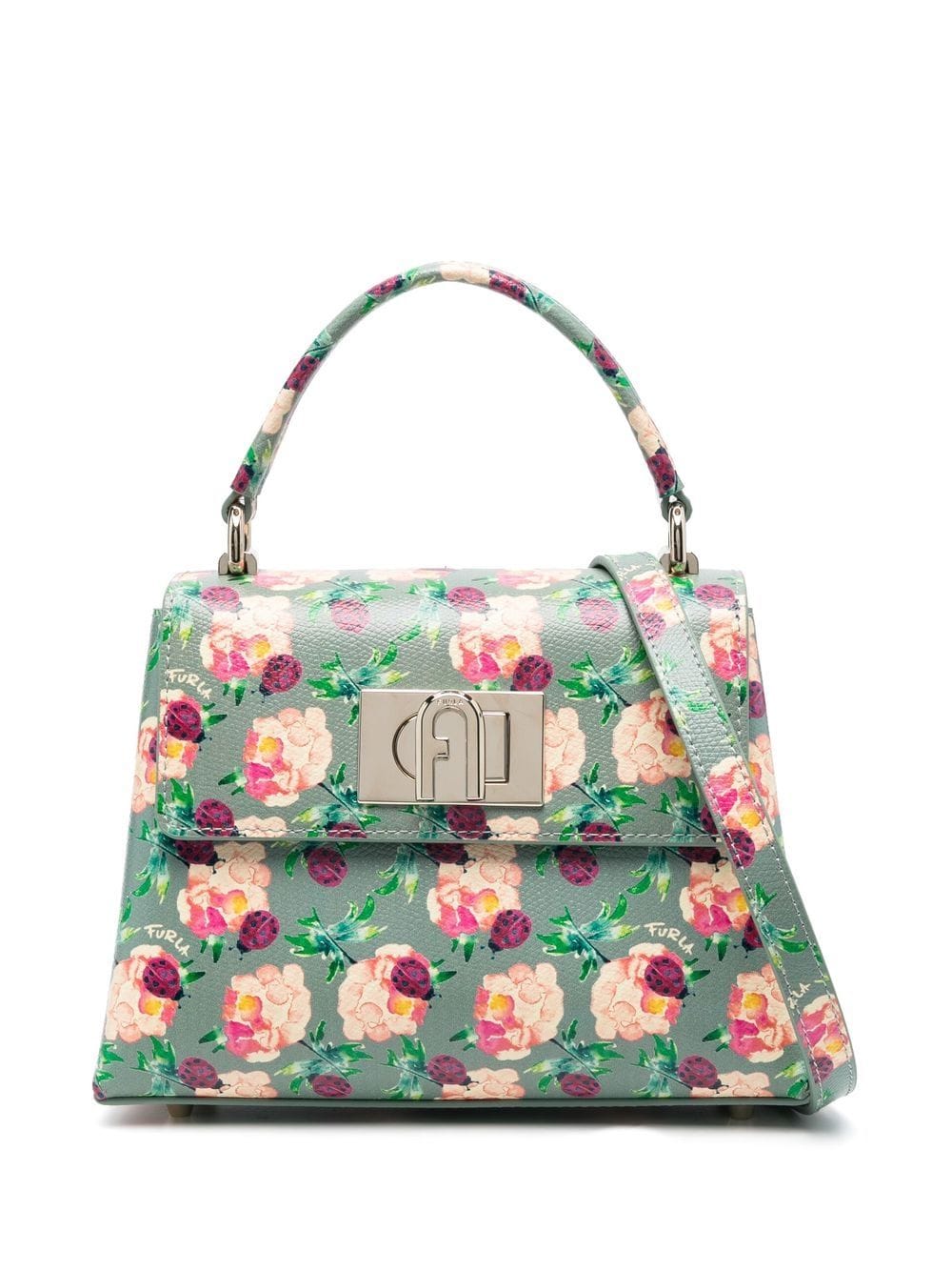 Furla - floral-print leather tote bag - women - Calf Leather - One Size - Green