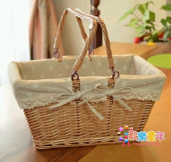 野餐籃 原色食品籃子車籃竹籃柳編收納 野餐籃購物籃雞蛋筐手提藤籃T 2色