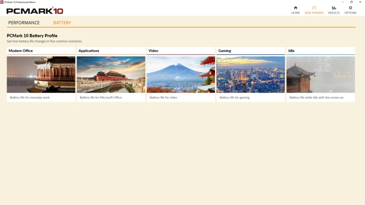 電池續航力測試位於PCMark 10主畫面中的Battery獨立頁面內。