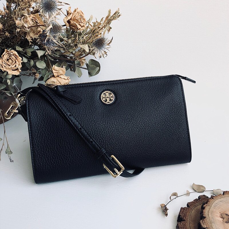 美國百分百【全新真品】Tory Burch 肩背包 TB 長夾 手拿包 女包 皮革 錢包 logo 黑色 AL03