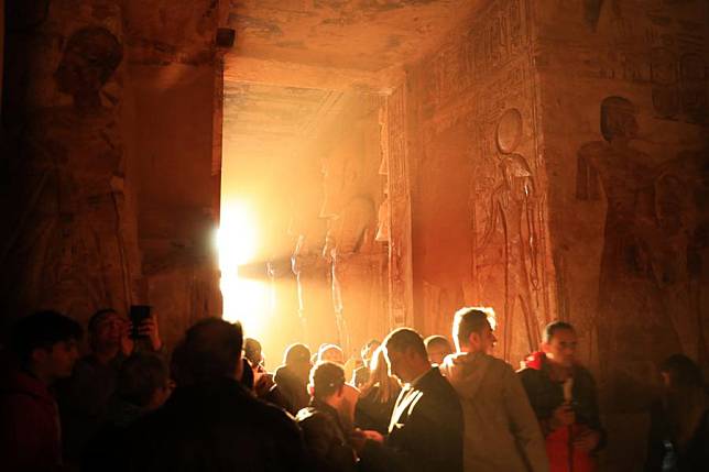 Tourists visit the Great Temple of Abu Simbel during the Sun Festival in Aswan, Egypt, Feb. 22, 2024. (Xinhua/Sui Xiankai)