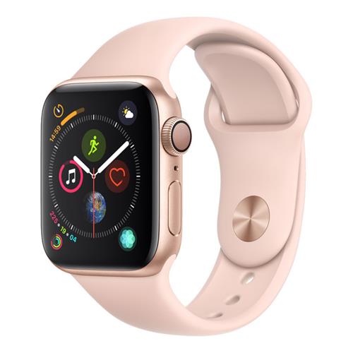 Apple Watch Series 4 GPS，40 公釐金色鋁金屬錶殼搭配粉沙色運動型錶帶