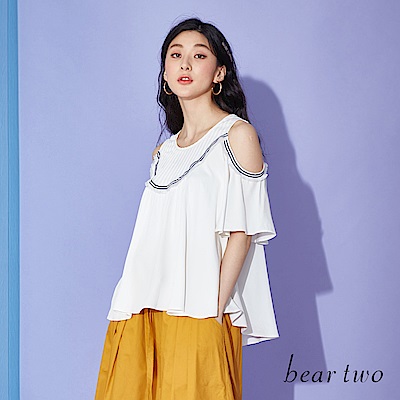 beartwo 挖肩造型荷葉條紋上衣(二色)