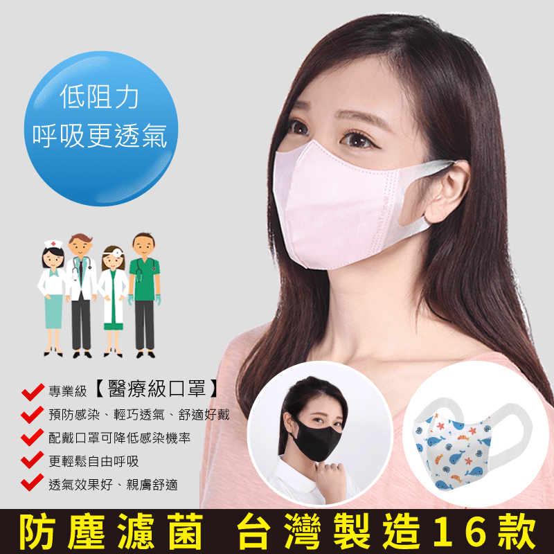 順易利 台灣醫療級3D立體口罩，防塵濾菌，細菌過濾效率99%！有效阻攔金黃色葡萄球菌！3D醫用口罩的支撐力顯著地提升，能夠避免強風來襲時，口罩被吹塌造成不舒適，加大口鼻空間設計，讓您呼出的氣體有充足的