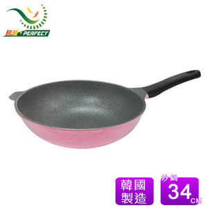 韓國製造，大理石塗層不沾處理，堅硬耐用，導熱迅速均勻、儲熱性佳，馬卡龍粉色系