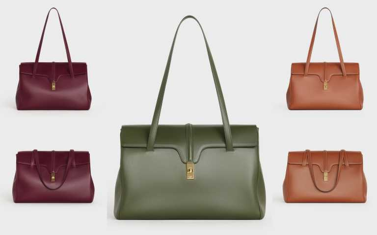 SOFT 16 酒紅色小牛皮大型肩背包／99,000元、卡其綠小牛皮大型肩背包／99,000元、焦糖棕小牛皮大型肩背包／99,000元（圖／品牌提供）