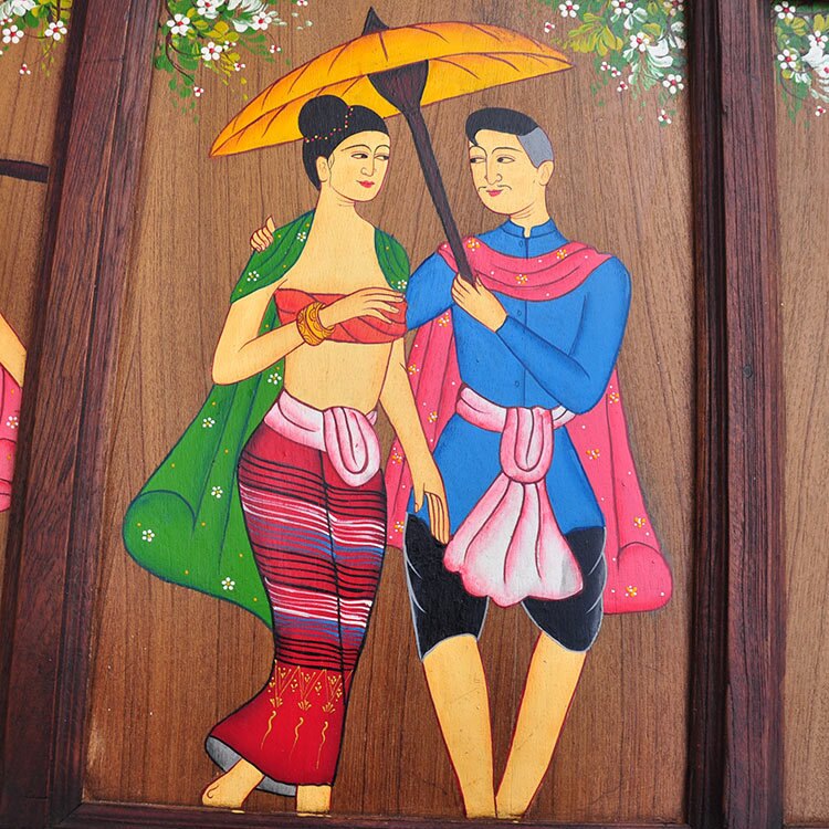 泰國進口工藝 柚木純手工手繪人物油畫掛板家居裝飾 壁掛墻飾掛件1入