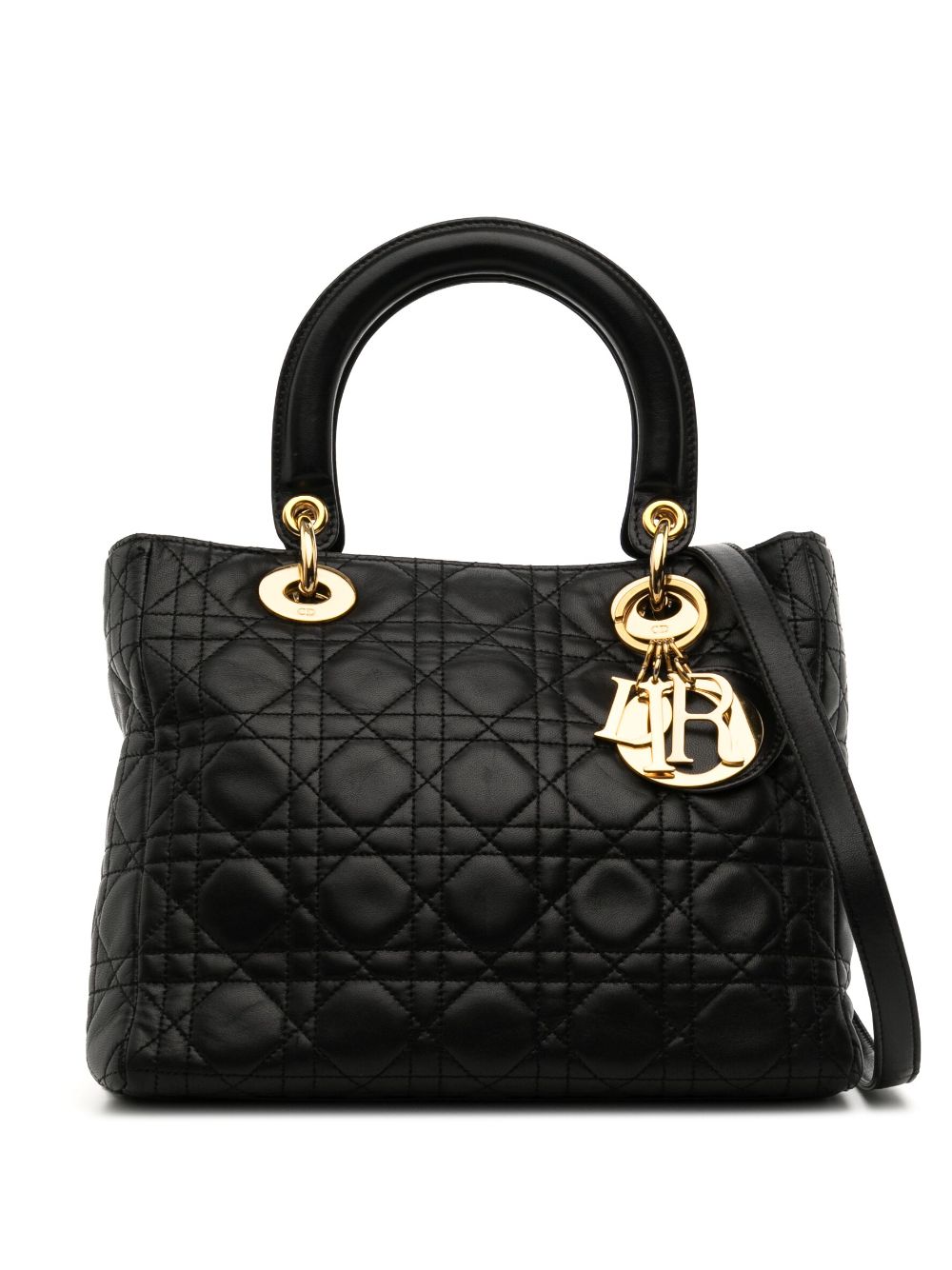 Christian Dior - 2000s pre-owned Cannage Lady Dior two-way bag - women - Leather - One Size - Black