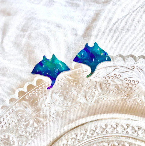 小魟魚海洋貼耳耳環