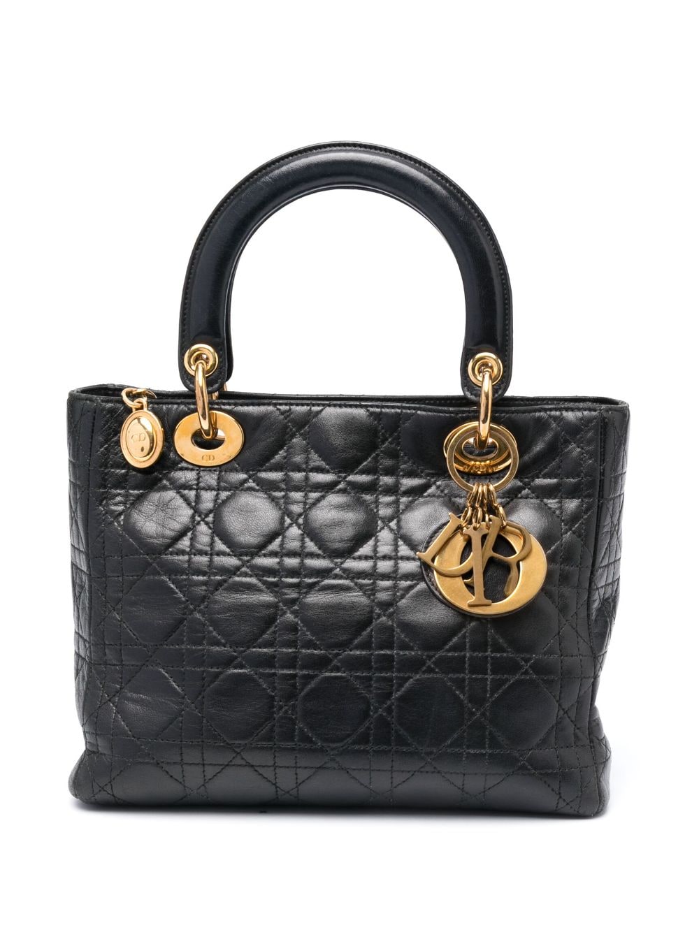 Christian Dior - pre-owned Cannage medium Lady Dior handbag - women - Calf Leather - One Size - Black