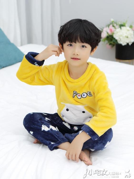 兒童睡衣 兒童法蘭絨睡衣新款男童加厚秋冬季珊瑚絨女童寶寶保暖家居服套裝 雙11特惠