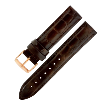Watchband / DW 各品牌通用 真皮壓紋錶帶 鍍玫瑰金不鏽鋼扣頭-深棕色
