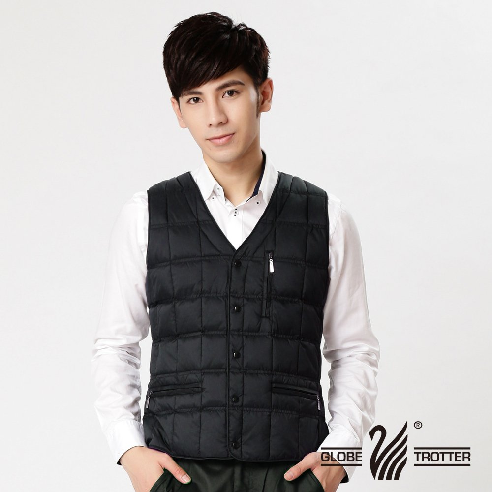 【遊遍天下】男款V領JIS90%羽絨西裝背心G0307黑色