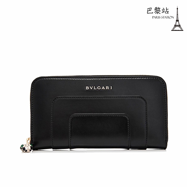 【巴黎站二手名牌專賣店】＊現貨＊Bvlgari 寶格麗 真品＊Serpenti Forever琺瑯蛇頭黑色拉鍊長夾