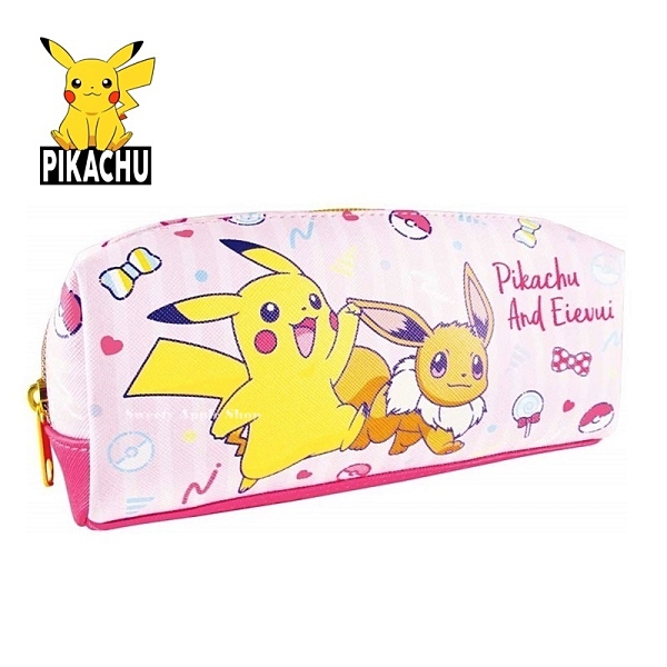 日本限定 寶可夢系列 皮卡丘 & 伊布 筆袋 / 收納袋 / 鉛筆盒 (粉色款)