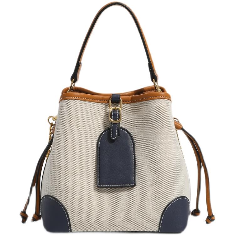 zara輕奢小眾帆布撞色水桶包大容量包包女早秋新款單肩斜背包 全館免運