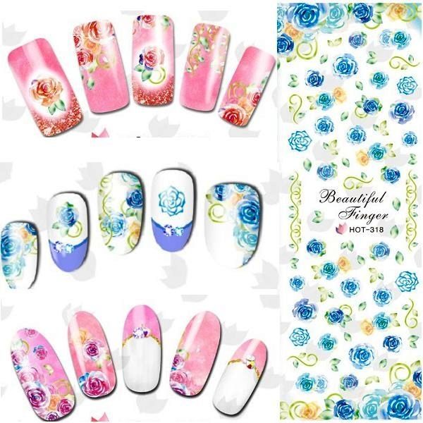 超萌玫瑰花指甲貼,每套30~50小張*3張一套,自行DIY指甲貼,單張尺寸4.8*12cm*3張