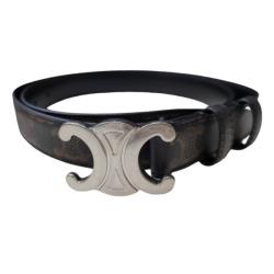 【CELINE 】TRIOMPHE 標誌印花帆布 腰帶/皮帶-黑色 45AKA2ACO.38SI