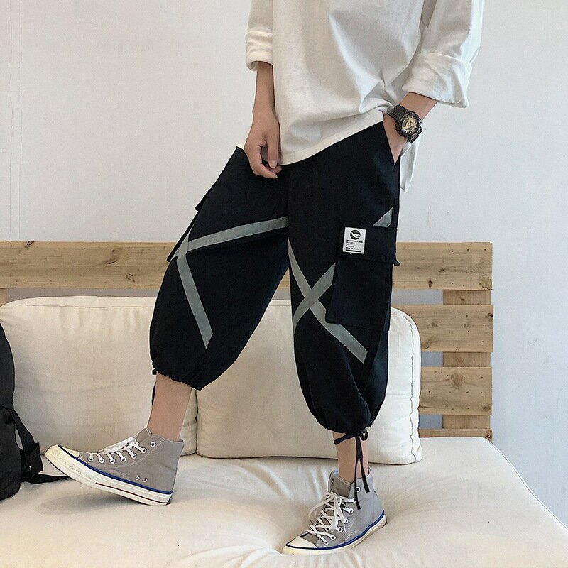 工裝七分褲男秋季7分p8夏季休閒八分韓版潮流寬鬆九分嘻哈運動褲