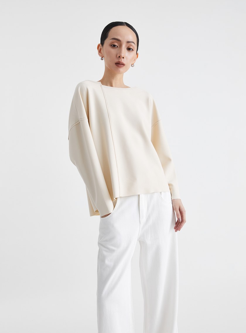 撞色壓線不對稱領型上衣