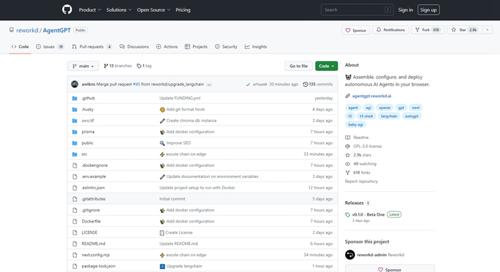 GitHub 地址：https://github.com/reworkd/AgentGPT