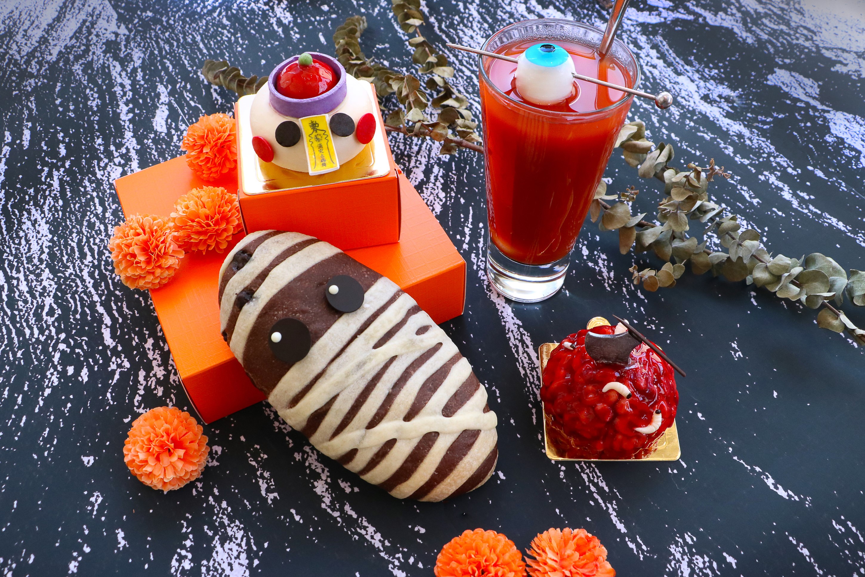 日月千禧2023萬聖節甜點飲品：木乃伊之腦、木乃伊南瓜麵包、殭屍跳跳、魔女的魔藥…非常吸睛！（圖片提供/日月千禧酒店）