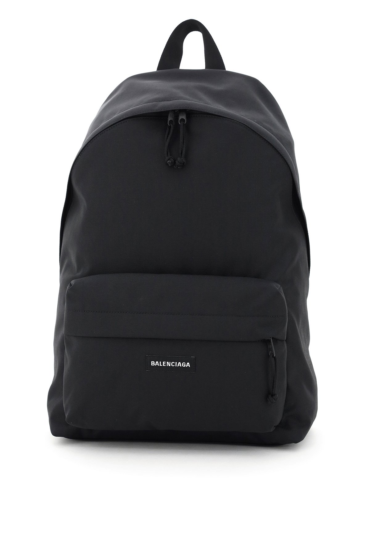 Balenciaga recycled nylon backpack with zip closure, front zip pocket with logo label, top handle an