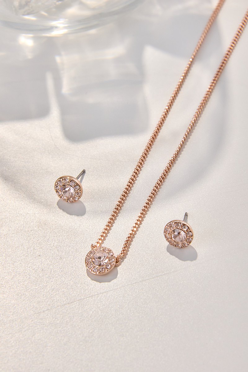 【美國帶回 西洋飾品】1990年代復古Givenchy 玫瑰金水鑽項鍊耳環