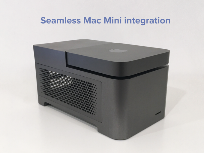 Mac mini 2018 年版能夠直接裝設在 ANIMAIONIC 上方凹槽，正式出貨版外殼顏色也會調整至與 Mac mini 相同。