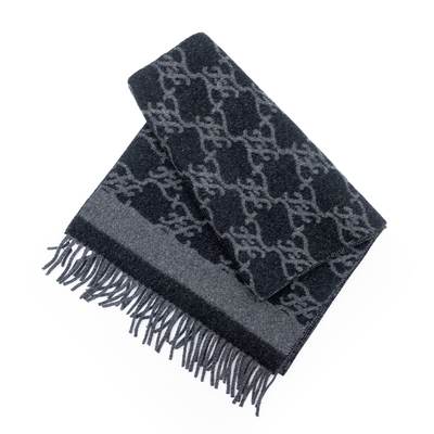 【FENDI 芬迪】 FENDI 羊毛花紋披肩圍巾 鐵灰