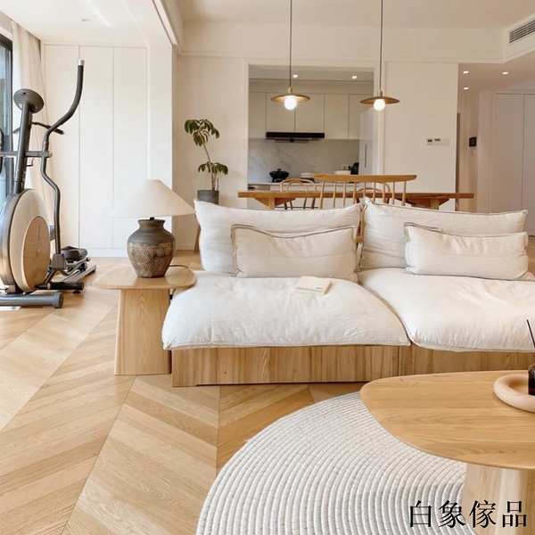北歐實木沙發日式侘寂風客廳布藝三人沙發小戶型網紅款雙人沙發[白象傢品]