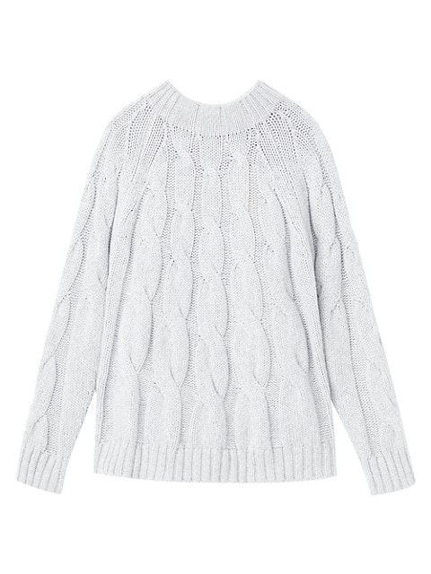 This luxuriously soft cashmere-blend pullover features a chunky cable knit pattern with the subtle s