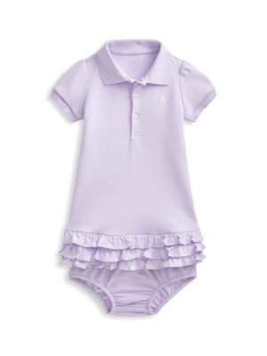In smooth and naturally stretchy cotton interlock, this signature polo dress features a tiered ruffl