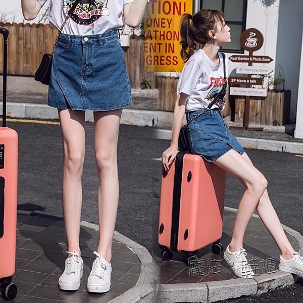 春夏新款韓版時尚牛仔褲裙女短款高腰a字外穿百搭闊腿假兩件