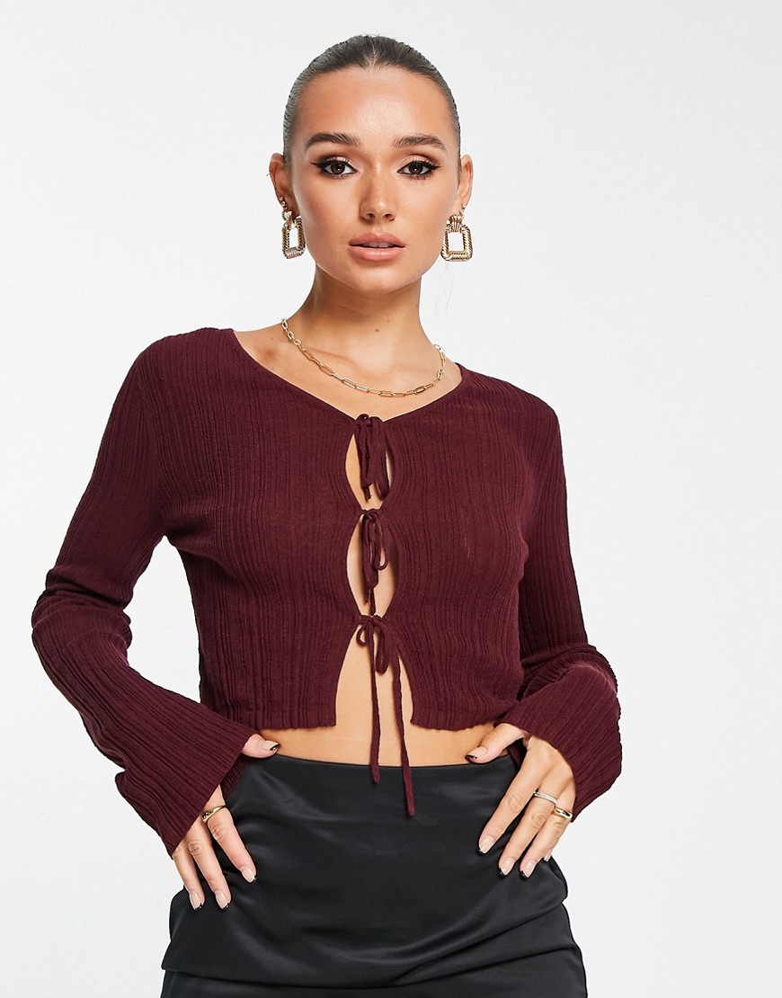 & Other Stories co-ord textured tie front cardigan in burgundy