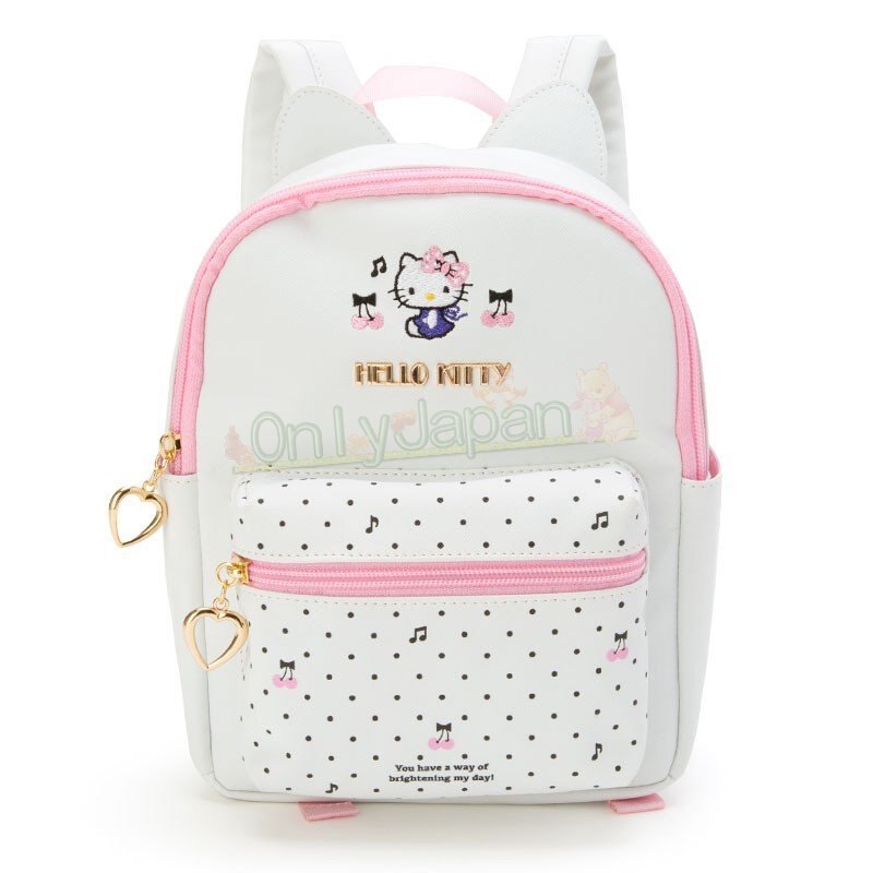 【真愛日本】4901610643501 兒童時尚PU皮後背包-KTlogo白AFF 凱蒂貓kitty 後背包 書包 兒童用 提袋 幼童小孩 兒童專用 後背包袋 野餐包包 書包